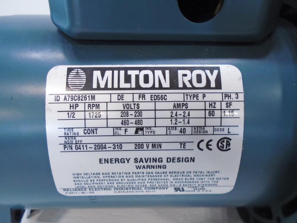 Reliance Electric Milton Roy 1/2 HP Energy Saving Motor A79C8261M, 0411-2004-310